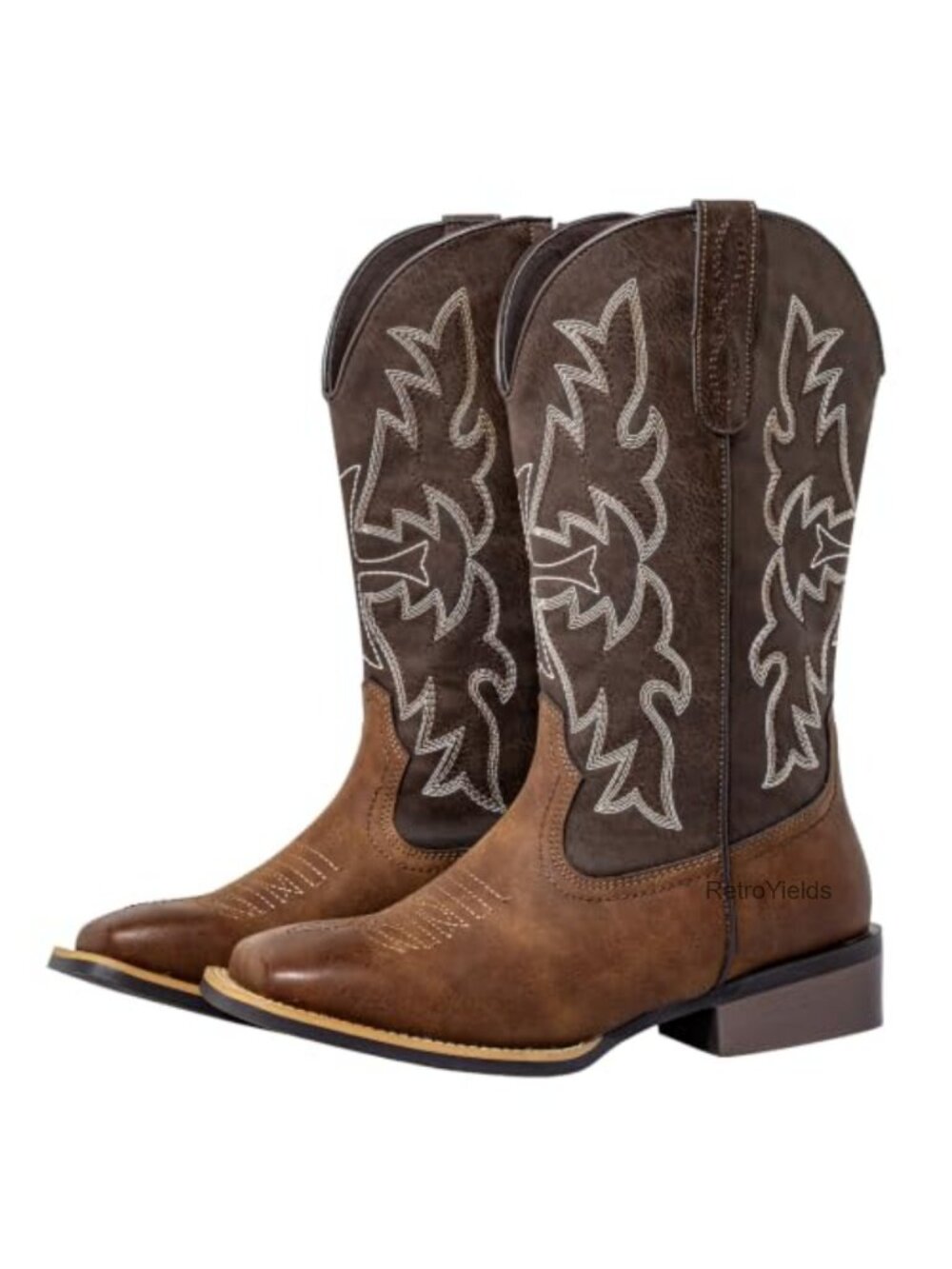 Faux Leather Wide Calf Cowboy Boots Square Toe Pull On Western